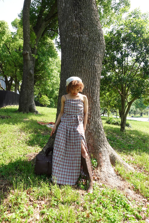 チェックスリットボタンスカート